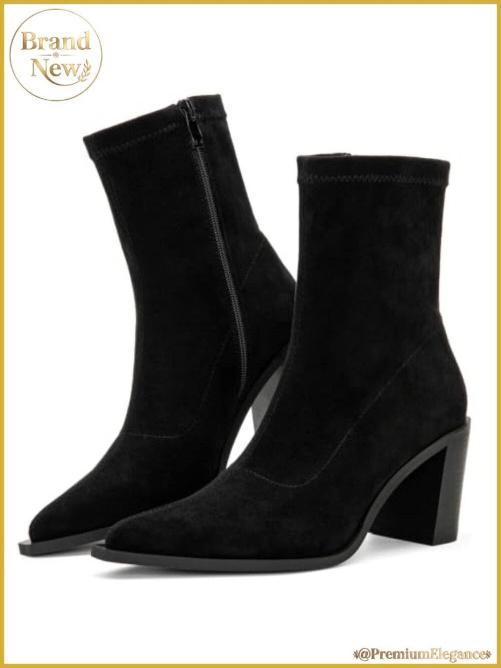 Women's Dressy Ankle Boots Chunky Block Heel Pointed Toe Faux Suede